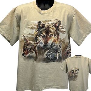 Vintage 90s Branson Missouri Wolves T Shirt Wolf USA Made Beige Mens XL X-Large